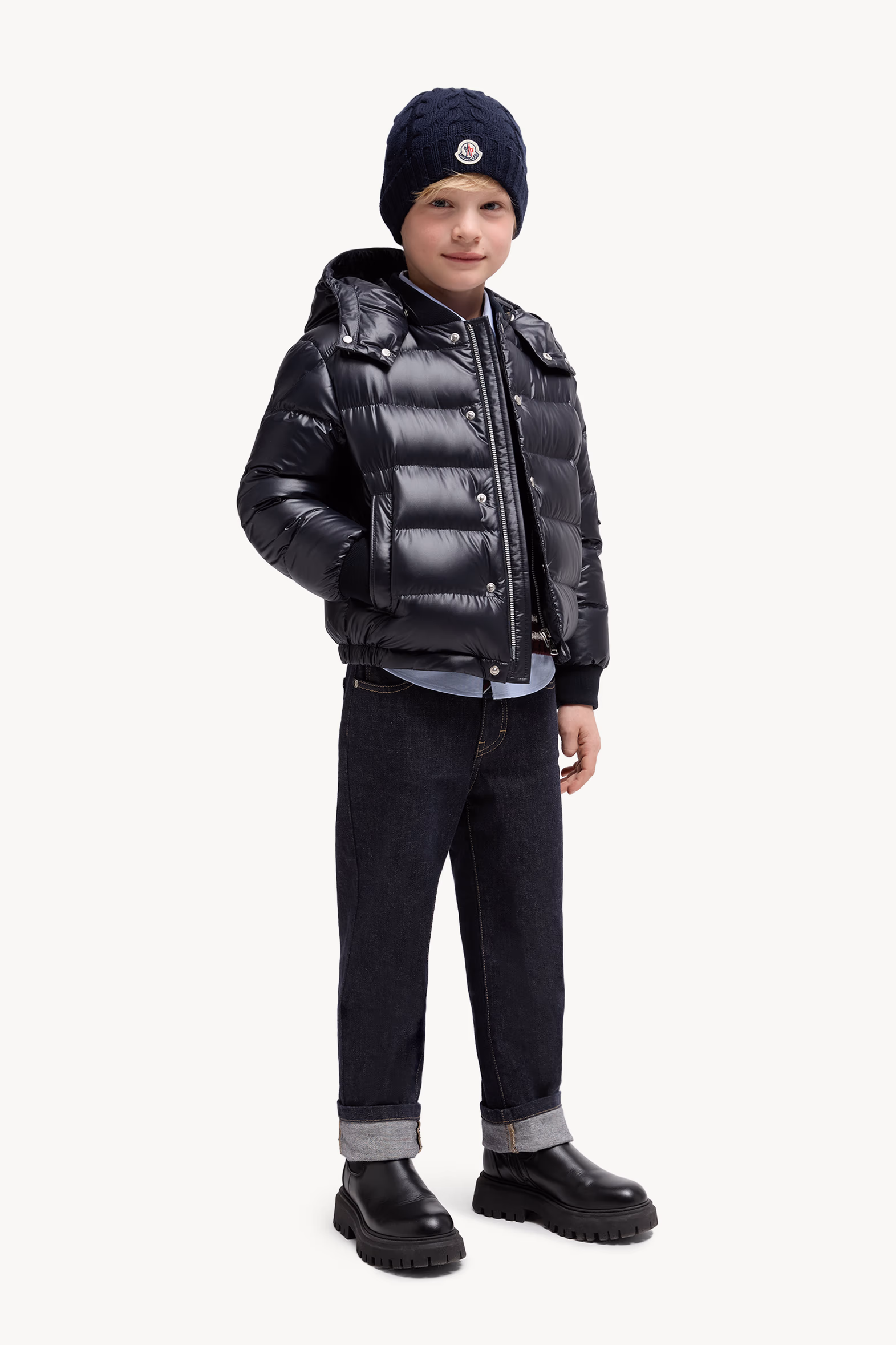 Manaem Hooded Down Jacket Boy Navy Blue Moncler 2